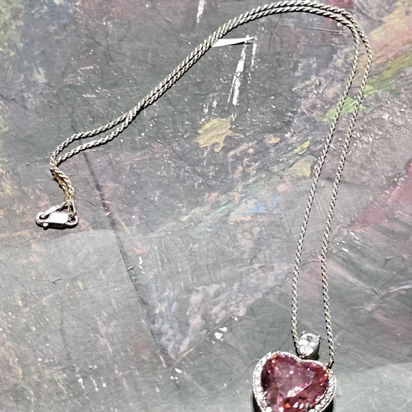 Radiant Pink Heart Necklace with Sparkling Accents 925 Silver - Picture 9 of 12